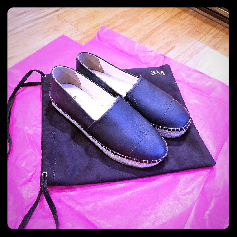 Platform Espadrilles - Auth Leather, Blk